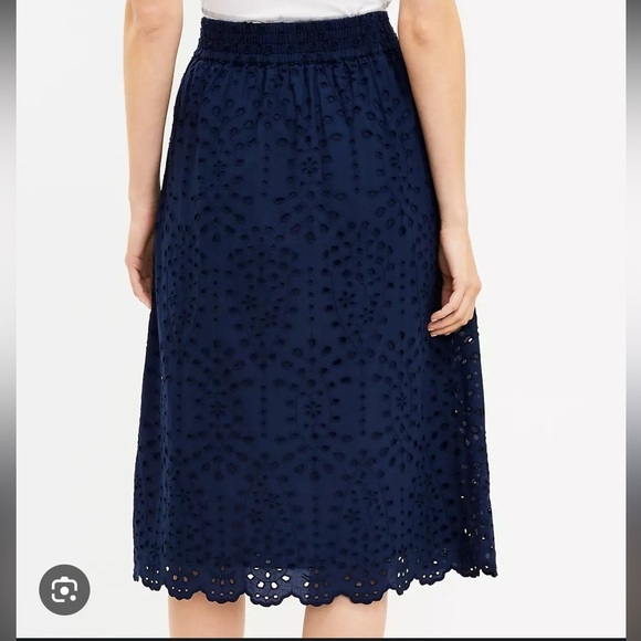 LOFT Dresses & Skirts - LOFT Dark Blue Eyelet Midi Skirt